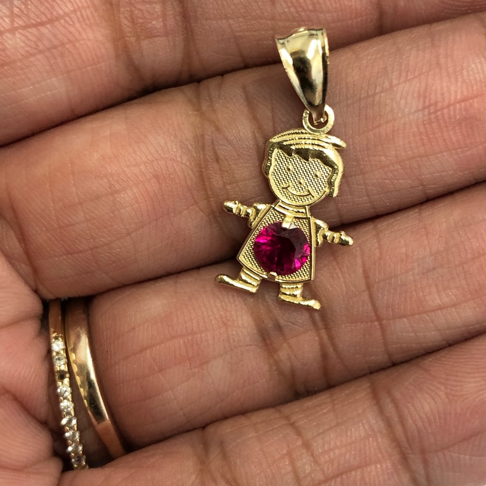 10kt Gold Boy Ruby Birthstone Charm - image 4